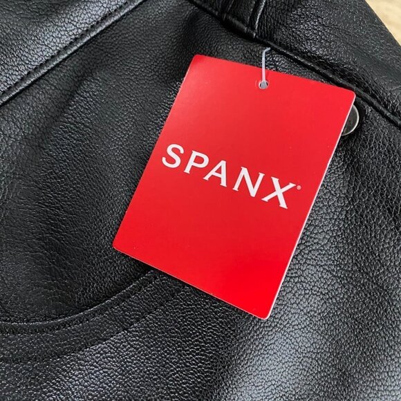 Spanx Leather Like Straight Leg Pants Medium Luxe Black Stretch NWT PT-2080‎ - Picture 8 of 12
